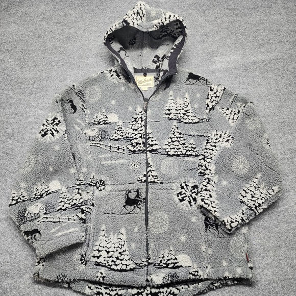 Woolrich Jackets & Blazers - VINTAGE WOOLRICH Womens Large Full Zip Fleece Jacket Winter Print USA Made